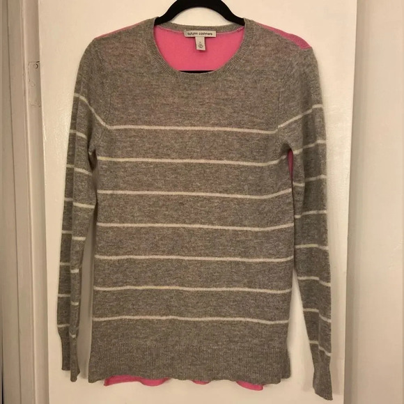 Autumn Cashmere Two Tone Stripe Pullover Long Sleeve Sweater Pink & Gray Medium - Picture 1 of 5